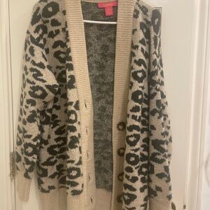 Oversized Black and Tan Leopard Print Cardigan